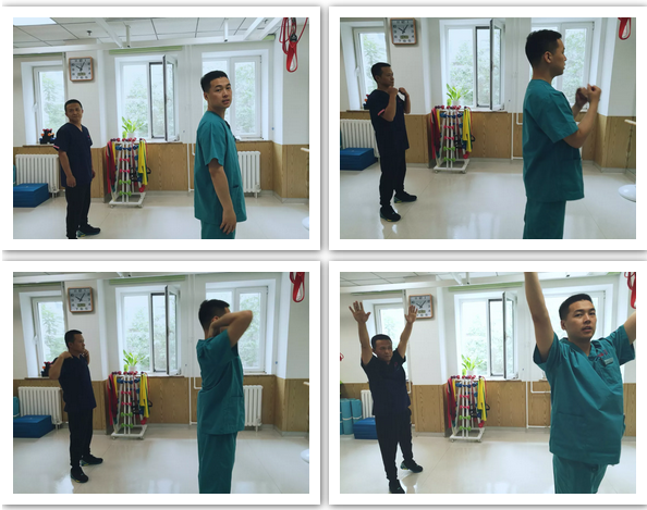 患者在瑞華心康康復(fù)師的帶領(lǐng)下做熱身運(yùn)動(dòng)